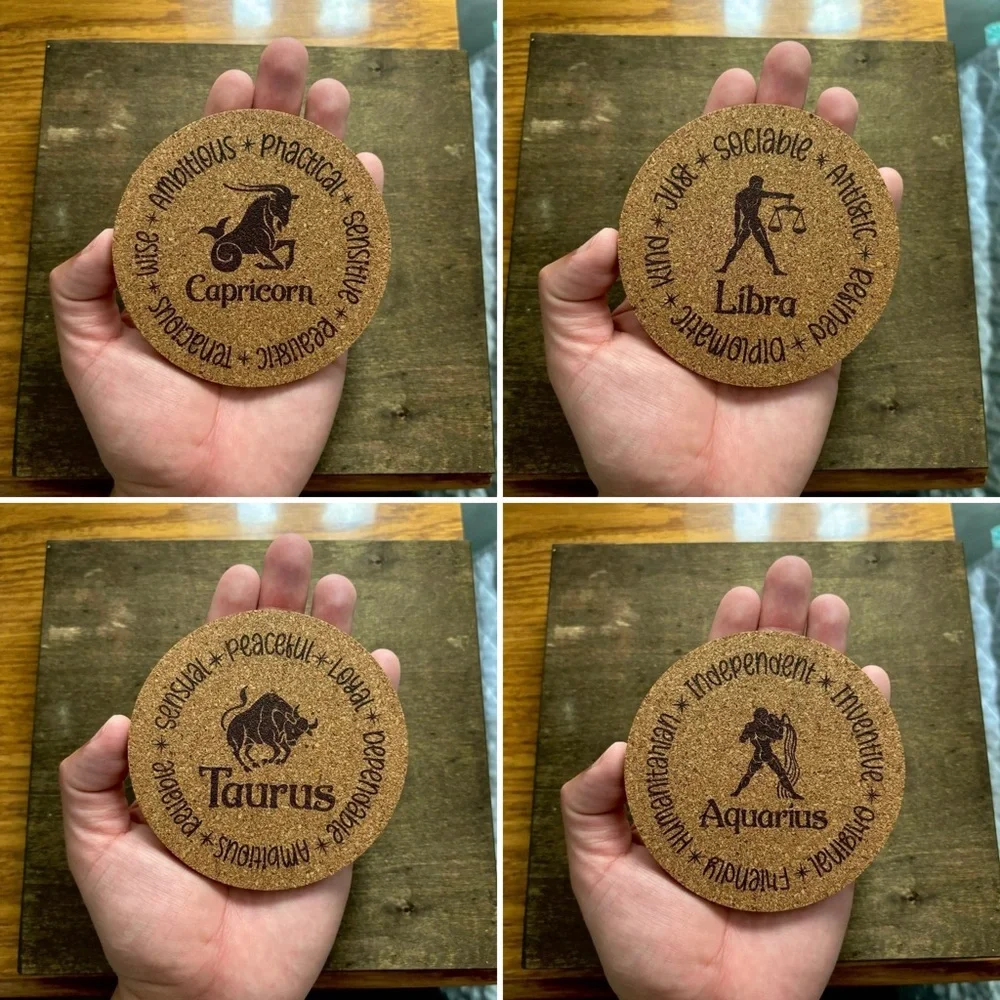 Zodiac Signs Encircled Cork Coasters Lot of 12